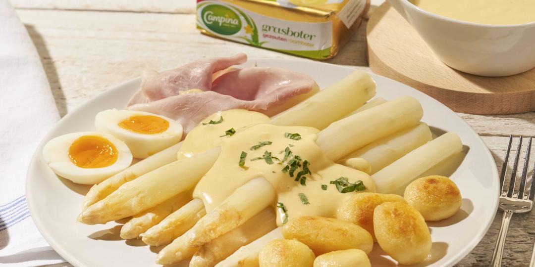 Asperges met beenham en hollandaisesaus met honing