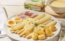 Asperges met beenham en hollandaisesaus met honing